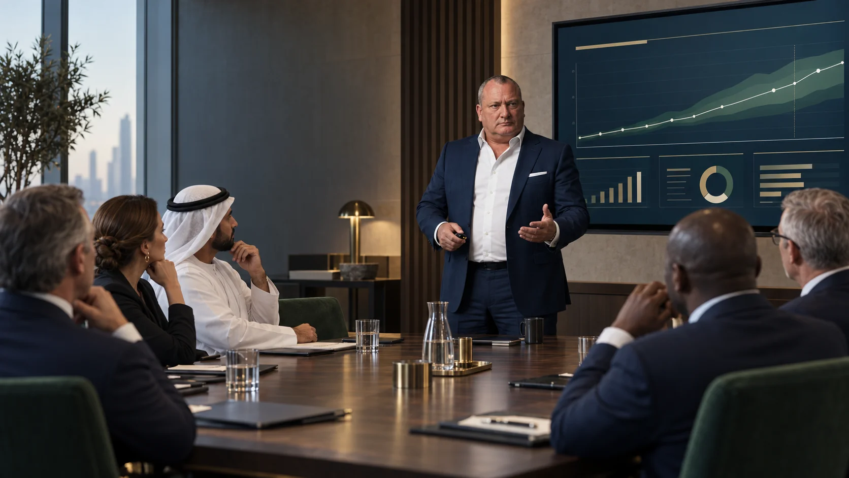 An investment presentation in a private boardroom